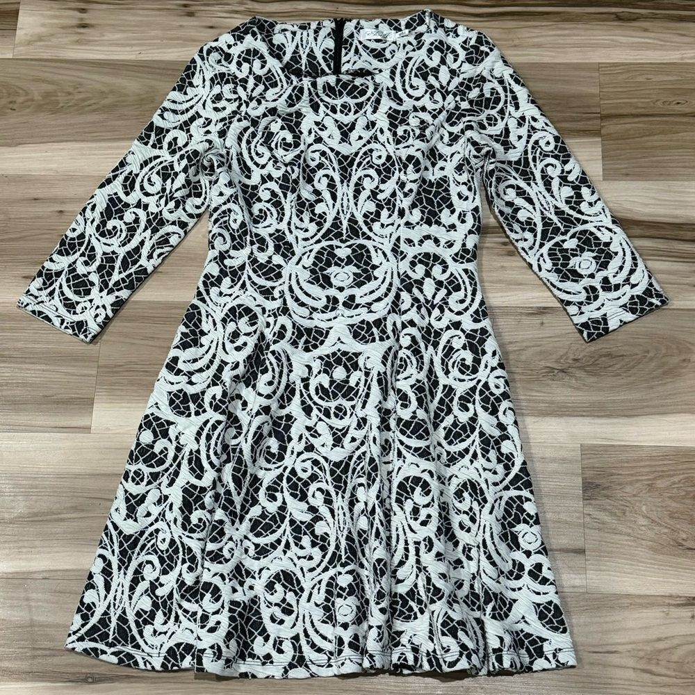 Eliza J Black White Embroidered Fit and Flare Dress Women’s 6